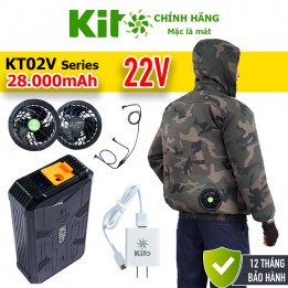 [2 Áo KITO + 1 Bộ Quạt 22V] Chính Hãng Pin 28.000mAh Chạy 10 - 20 Giờ, Áo Có Mũ 4 Màu BH 12 Tháng